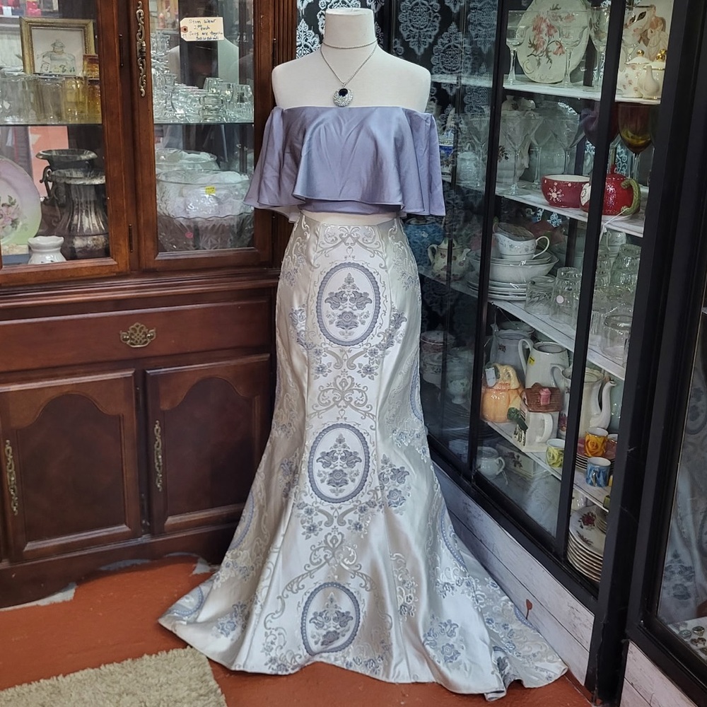 Elegant Off-Shoulder Gown with Embroidered Details